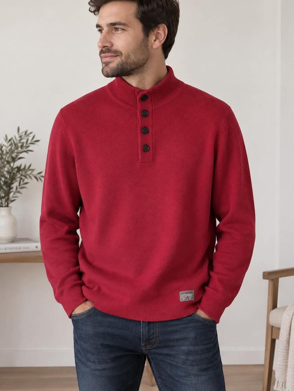 Esprit Vibrant Red Men's Turtleneck Sweater